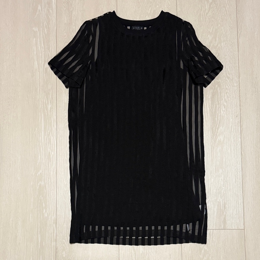 Sport B. Paris Mesh Black Sheer Striped Mini Dress with Slip Dress